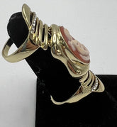 AMEDEO 20mm Cameo Crystal Goldtone Knuckle Ring, Size 6